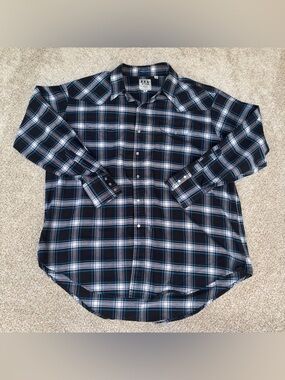 Ely Cattleman Men's XXL Long Sleeve Pearl Snap Western Shirt Black Blue Check